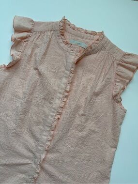 LOFT Pale Peach Ruffle Sleeve Seersucker Blouse